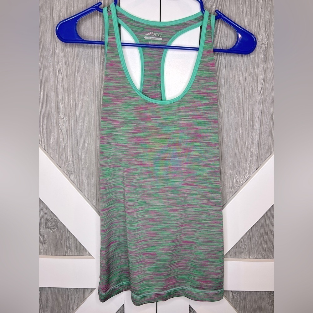 B4.23 bcg Racerback Workout Tank Green/Hot Pink Small S